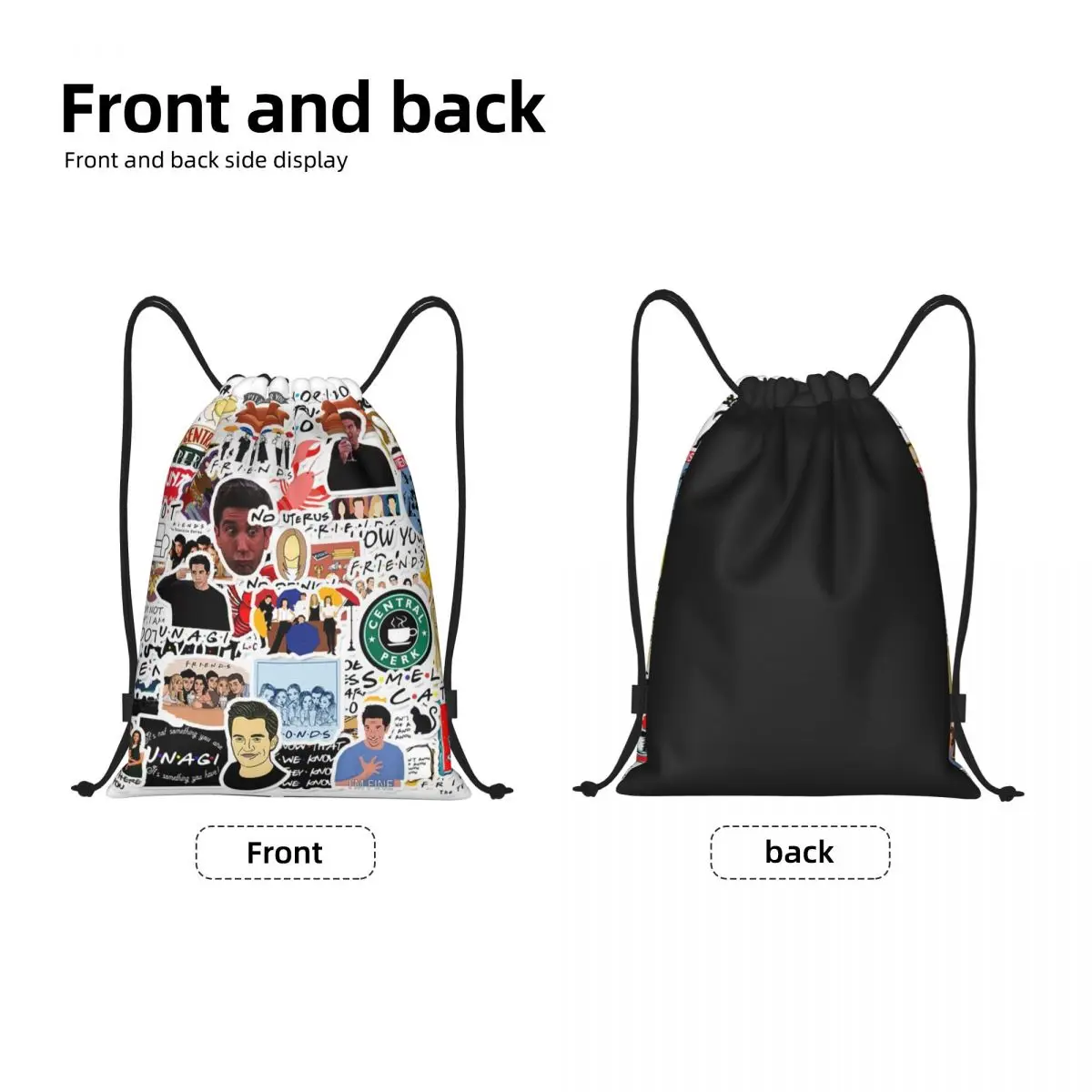 Vintage Friends Symbol Collage Drawstring Backpack Sports Gym Bag for Men Women TV Show Training Sackpack