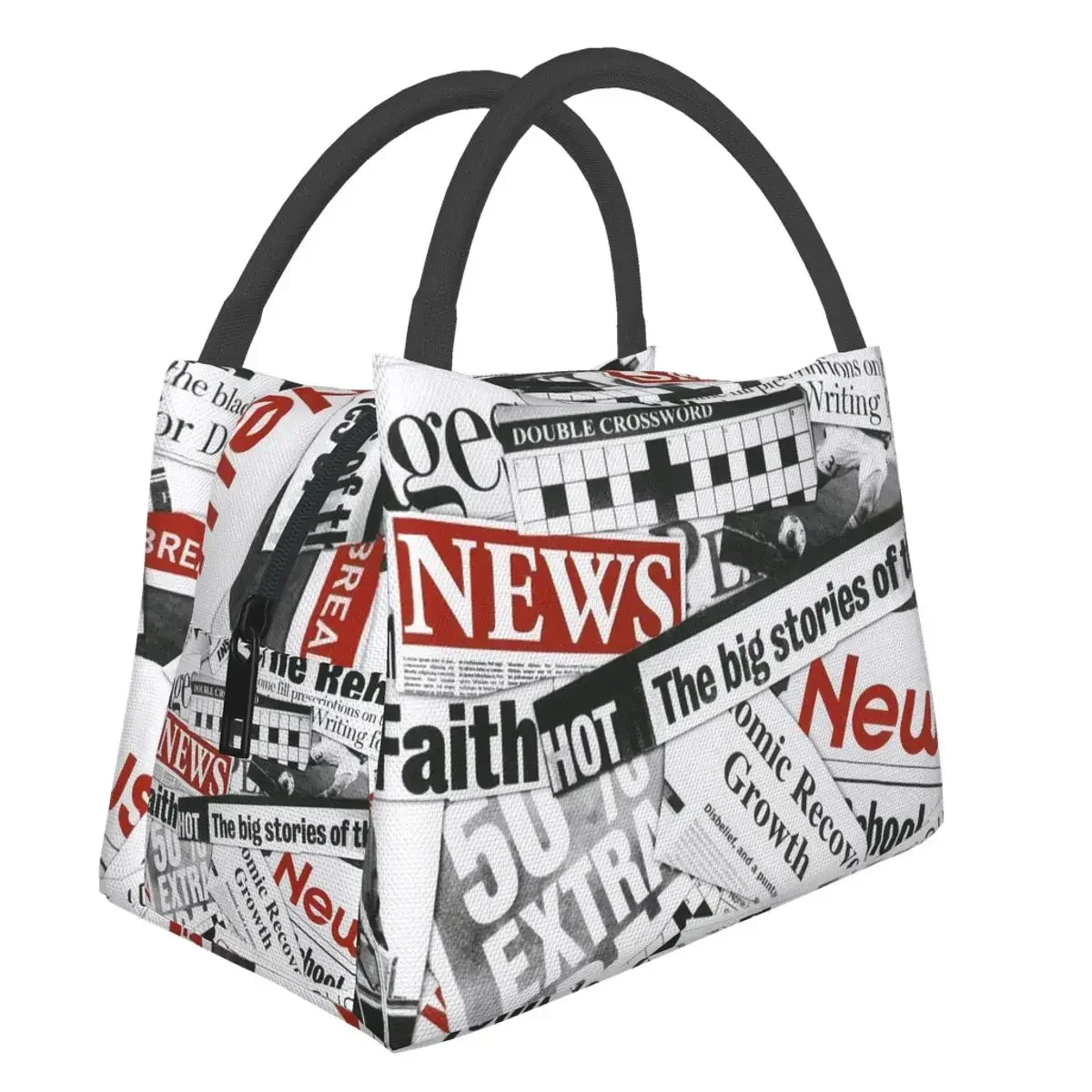 

Portable Lunch Bag Newspaper Pattern Print Thermal Insulated Lunch Box Tote Cooler Handbag Bento Dinner Container School Storage