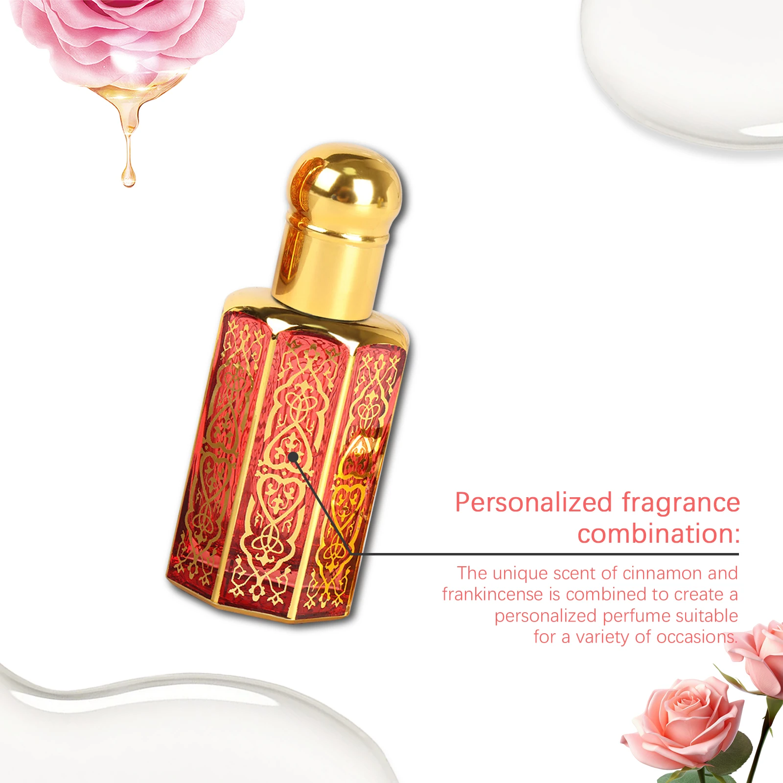 Roxelis 12ml Arabian Style Fragrance Rose Elegant Natural Fresh Light Fragrance Lasting Fragrance Portable Charm Fragrance