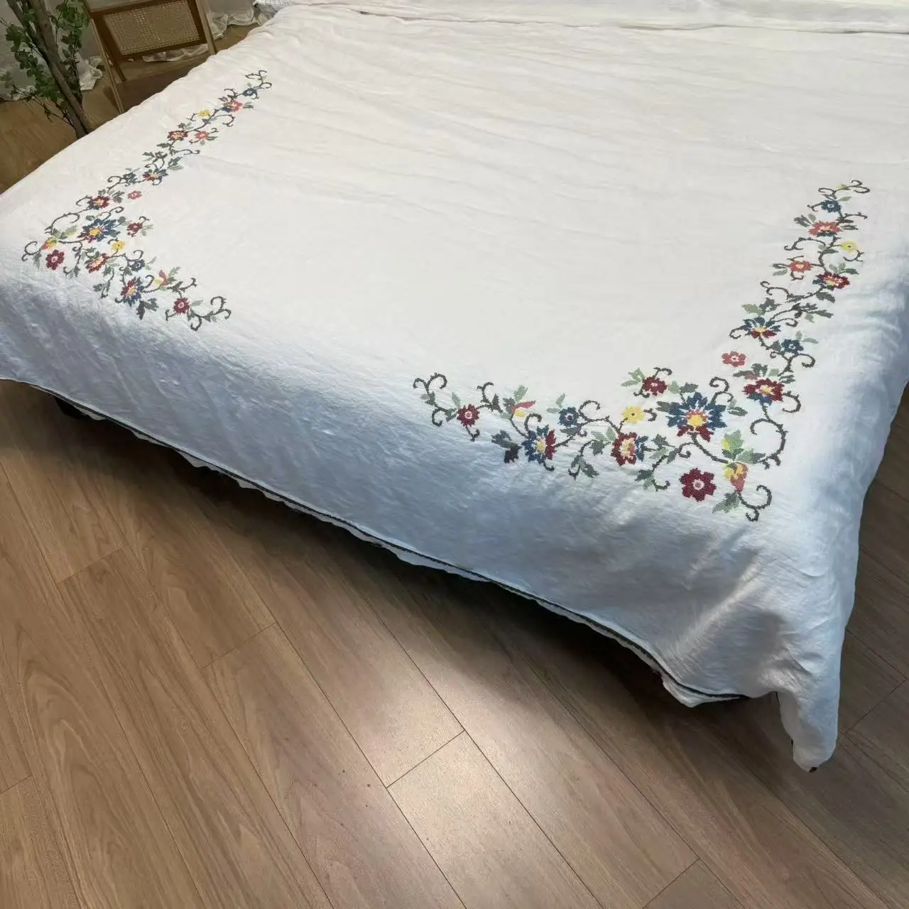 غطاء لحاف بلون سادة على شكل زهرة بغرز متقاطعة، تشفير سميك، وزن جرام عالي