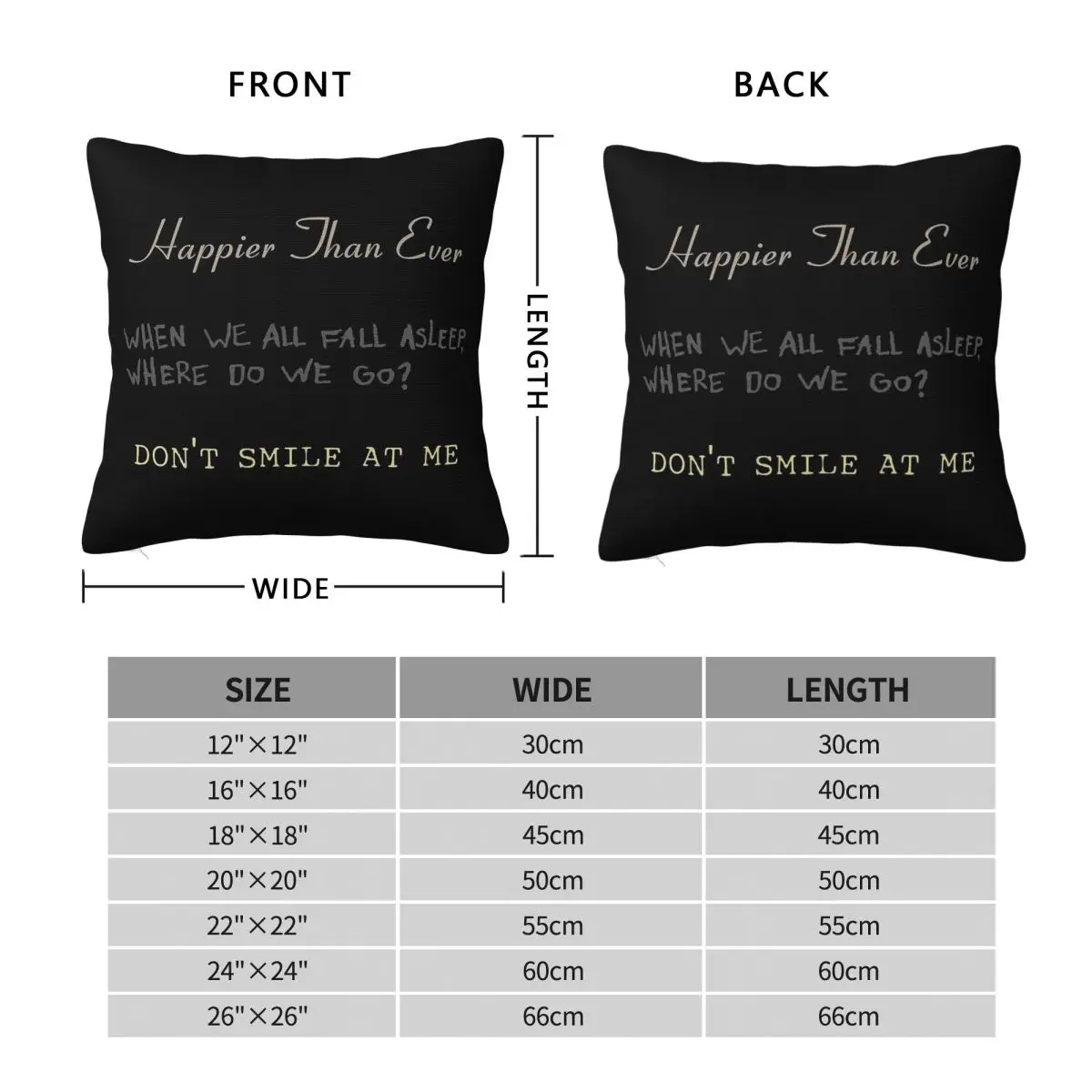 Happier Than Ever Album Square Pillowcase Polyester Linen Velvet Creative Zip Decorative Home Cushion Cover Wholesale