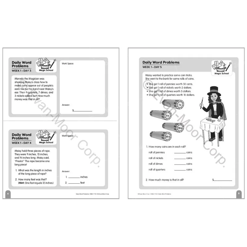 Evan-Moor Daily Word Problems Math Book, Grade 4 Student Book, Inglês, 7, 8, 9, 10, 9781596730458