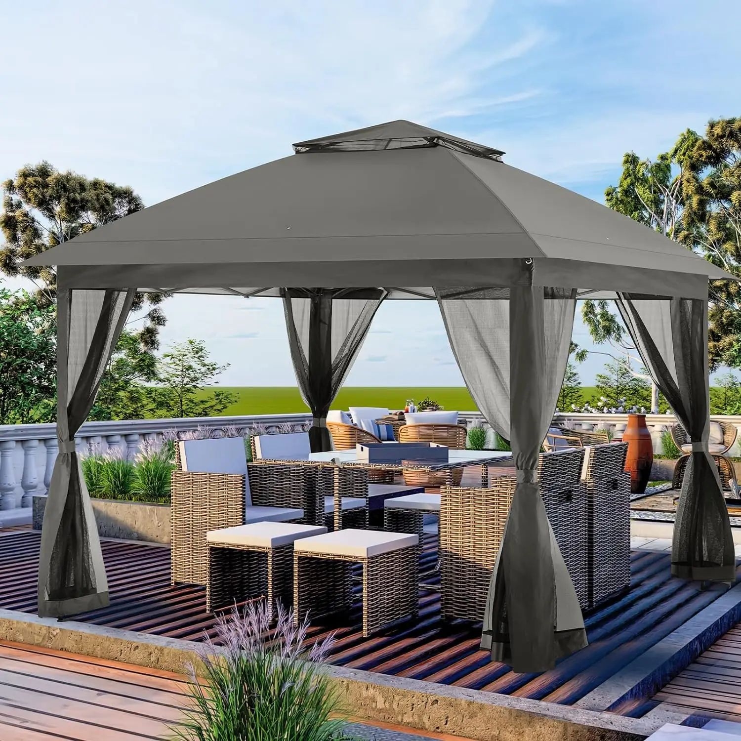 

11x11/13X13FT Pop Up Gazebo Canopy Tent, Patio Outdoor Gazebo Tent with Mosquito Netting Outdoor Canopies,Beige