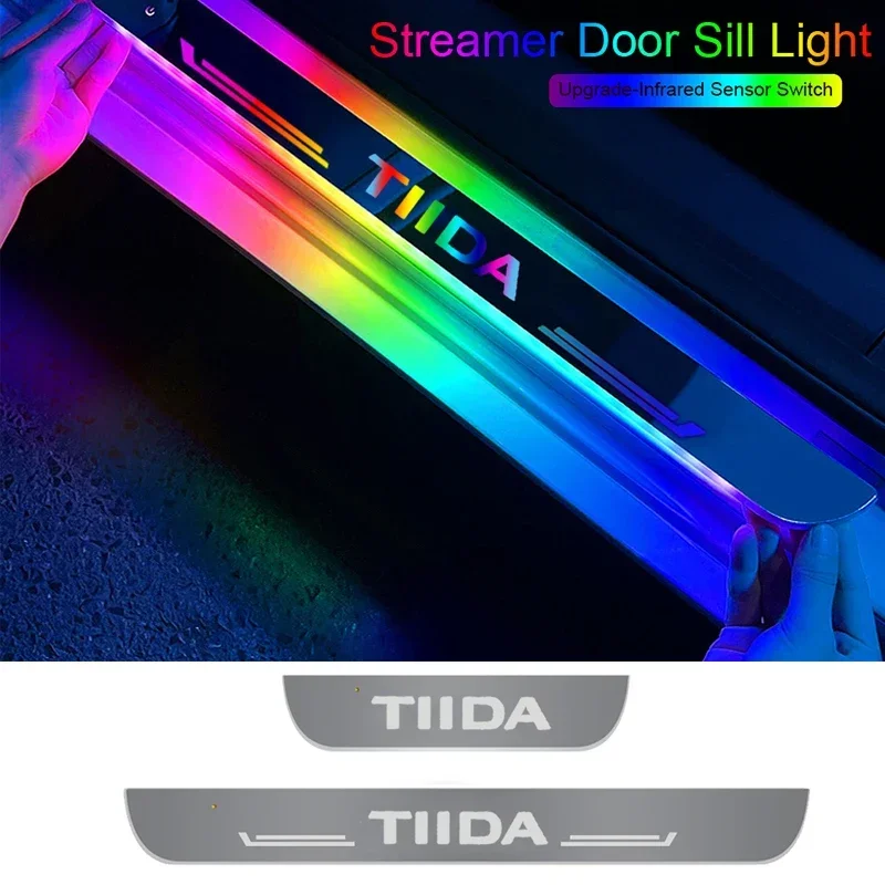 

For Nissan Tiida Acrylic Car LED Door Welcome Pedal Streamer Light Front Rear Threshold Decorative Strip Lamp Accessories