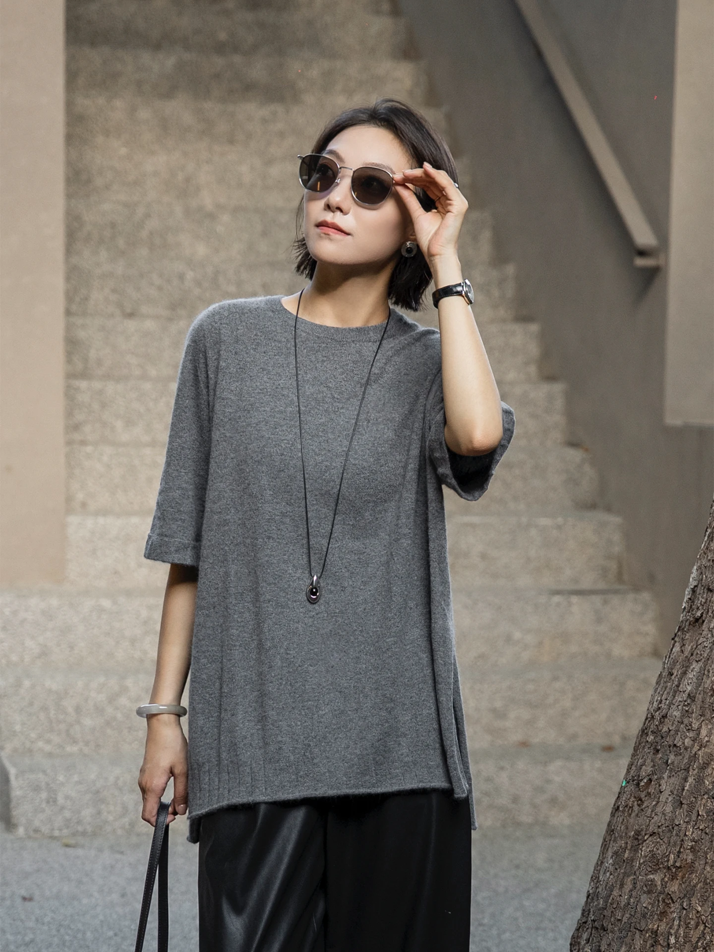 

Ретро-свитер Lazy ey Plu, вязаный, свободного кроя, с круглым вырезом, с рукавом 3/4, утягивающий, для женщин, удобный, дышащий, стандартный крой