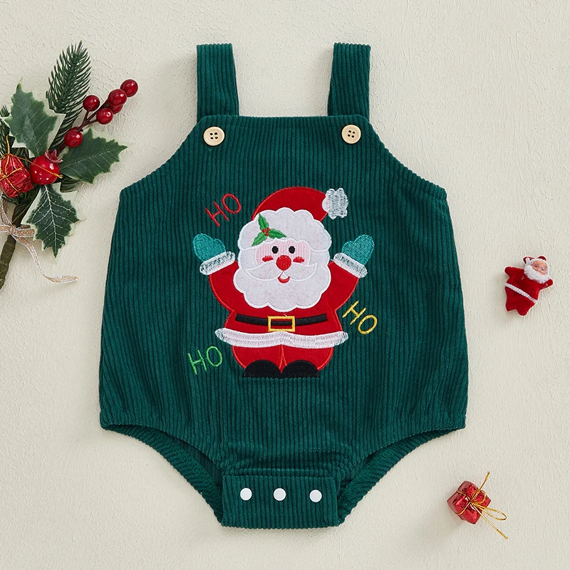 Christmas Newborn Baby Boys Girls Rompers Clothes 0-18M Gingerbread Man Hat Embroidery Sleeveless Button Jumpsuits Overalls