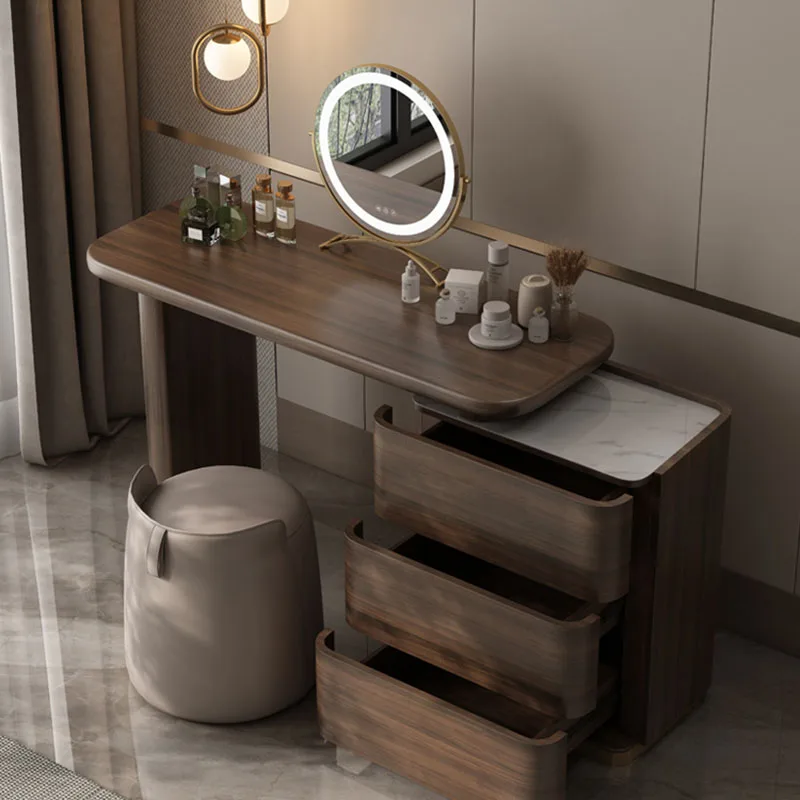 Brown Luxury Dressing Table Bedroom Storage Wood Lights Dressing Table Makeup Mirror Penteadeiras De Maquiagem Bedroom Furniture