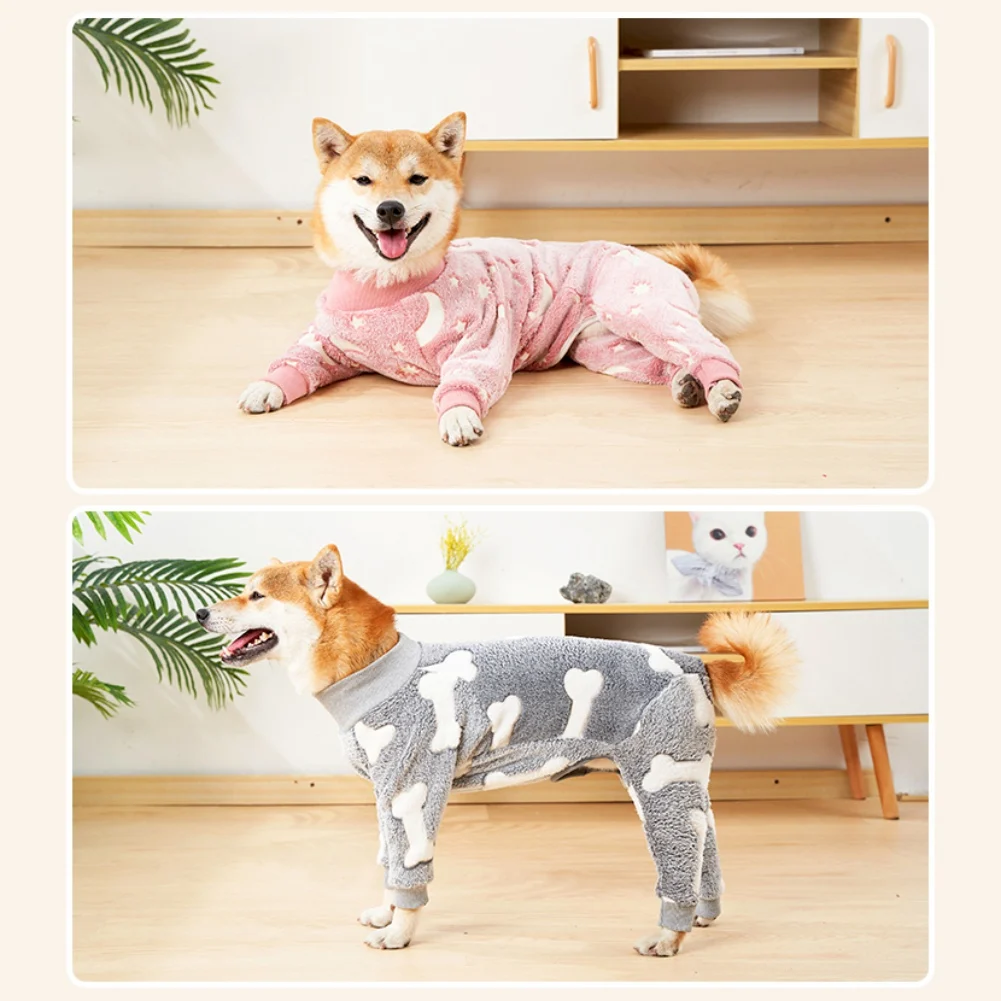 

Thermal Flannel Bone Design Dog Pajamas Comfortable Pet Clothes Stretch Warm Dog Four-Legged Clothing Easy To Clean Puppy Onesie