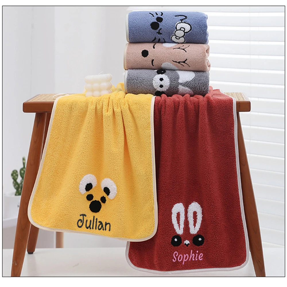 Personalized Custom Coral Velvet New Towel Embroidered Cartoon Animal Household Face Washing Towel, Wedding Gift Towel With Name