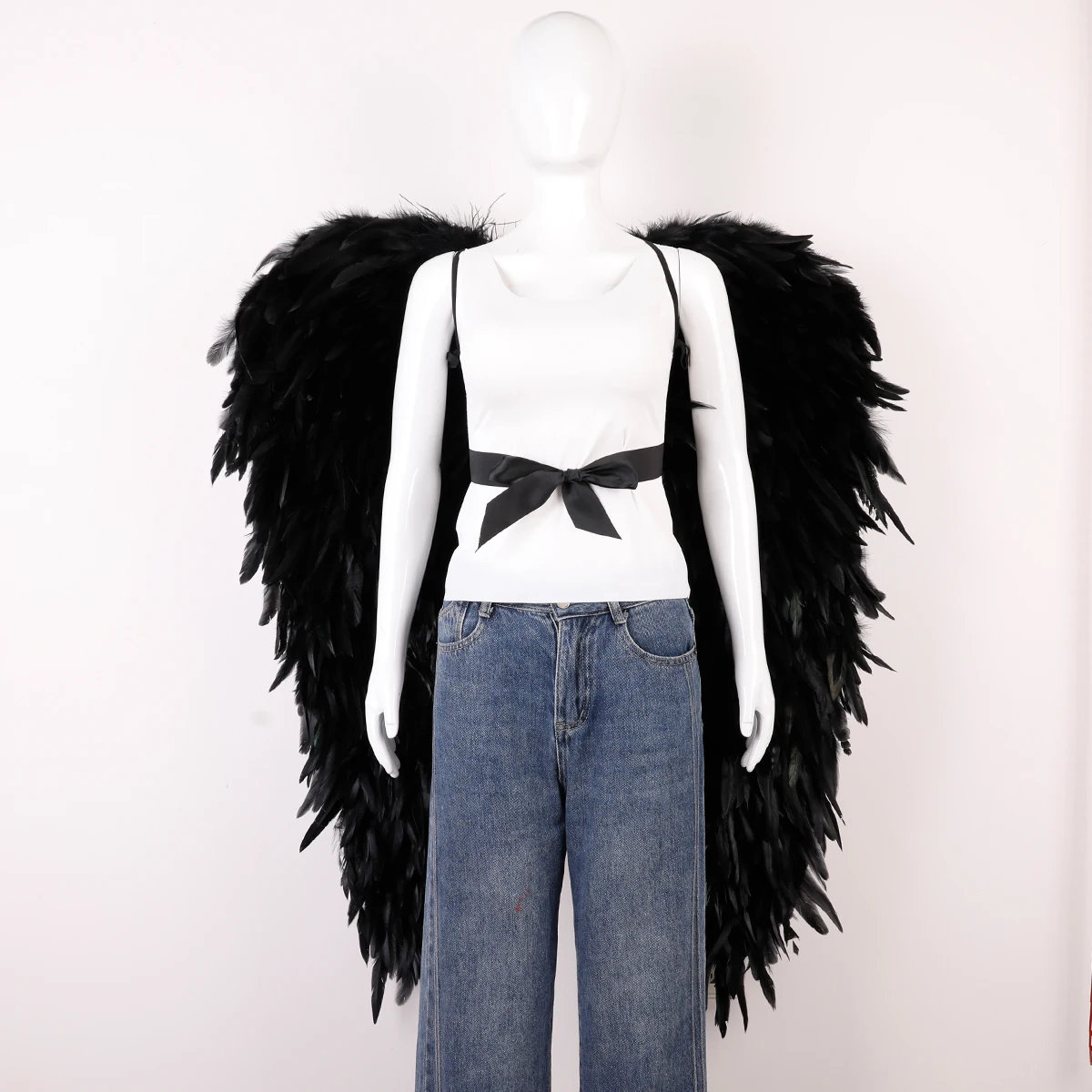 Black Feather Angel Wings Costume Large Gothic Fallen Angel Back Wings Halloween Carnival Cosplay Party Stage Performance Adults