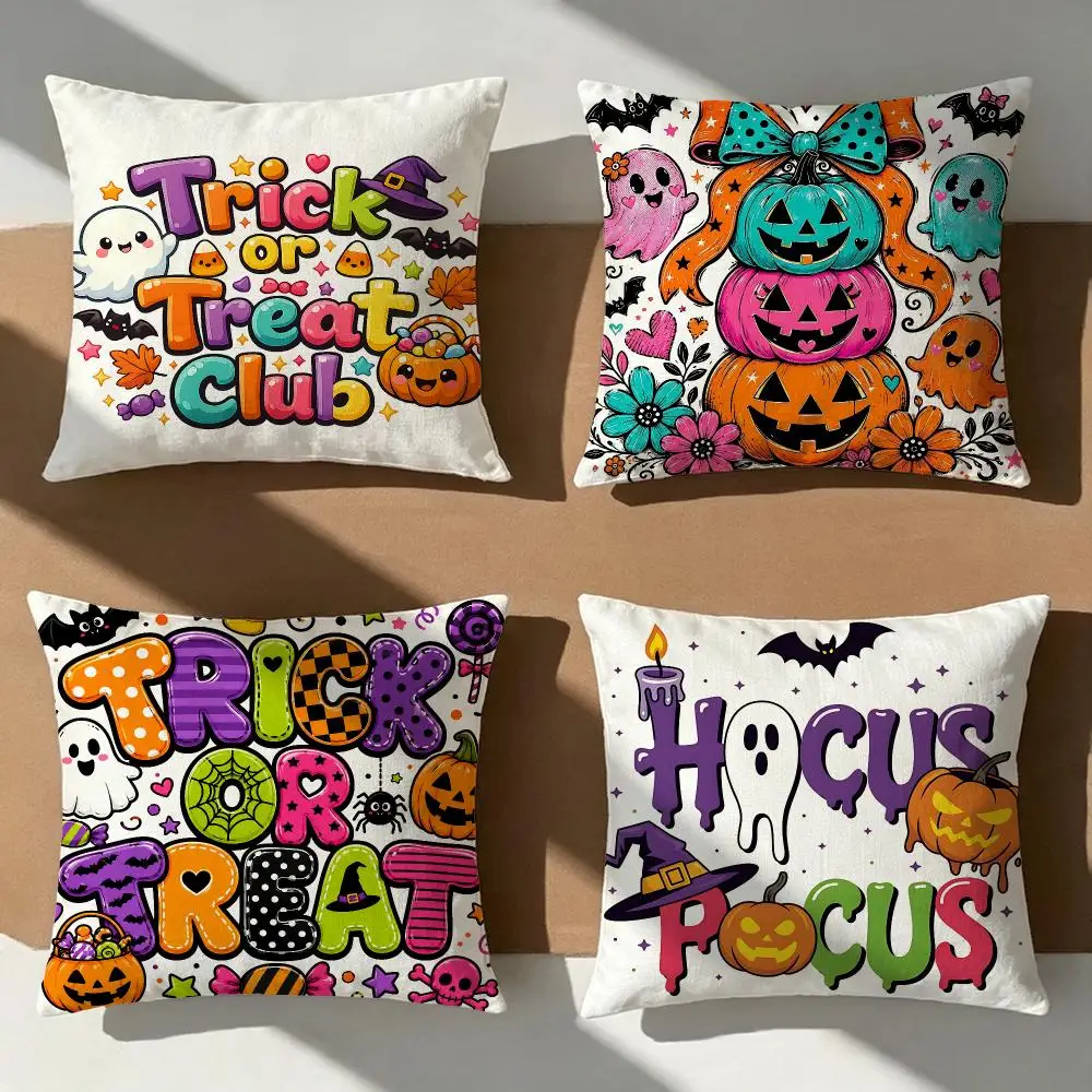 Halloween Cute Sticker Cushion Cover Pillow Cover Nordic Minimalist Throw DoubleSided Print Cushion Case for Sofa Bedroom Decor