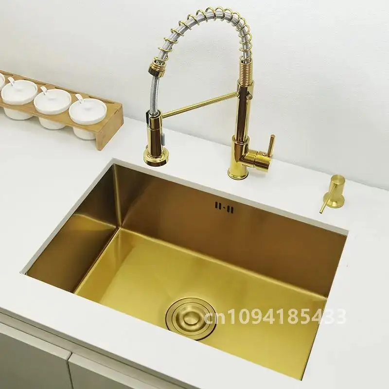 Fregadero de cocina dorado Fregaderos de acero inoxidable 304 Instalación sobre encimera o bajo montaje Fregadero de barra de lavabo individual Lavabo dorado