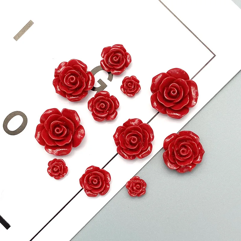 

Red Rose Flower Cabochon Button Flat back Resin Cabochons Embellishments for Scrapbooking DIY Hair Bows Center Accessories Decor