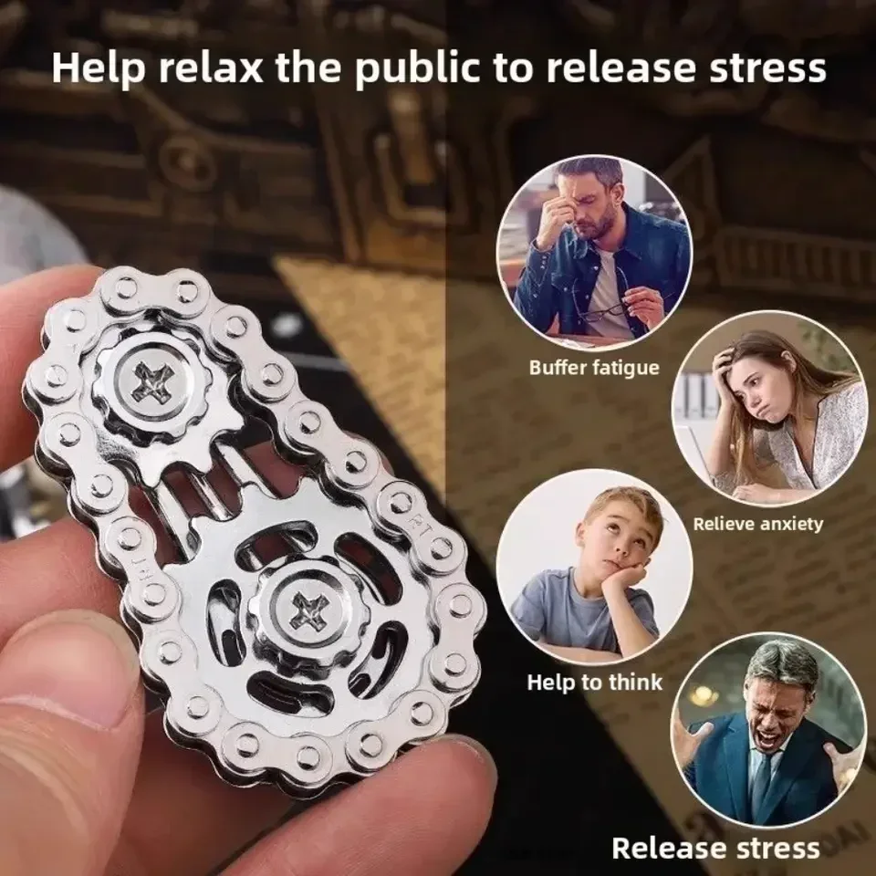 Metal Fingertip Gyro Sprocket Flywheel Fidget Spinner Antistress Anxiety Bicycle Chain Stress Anxiety ADHD Relief Fidgets Toy