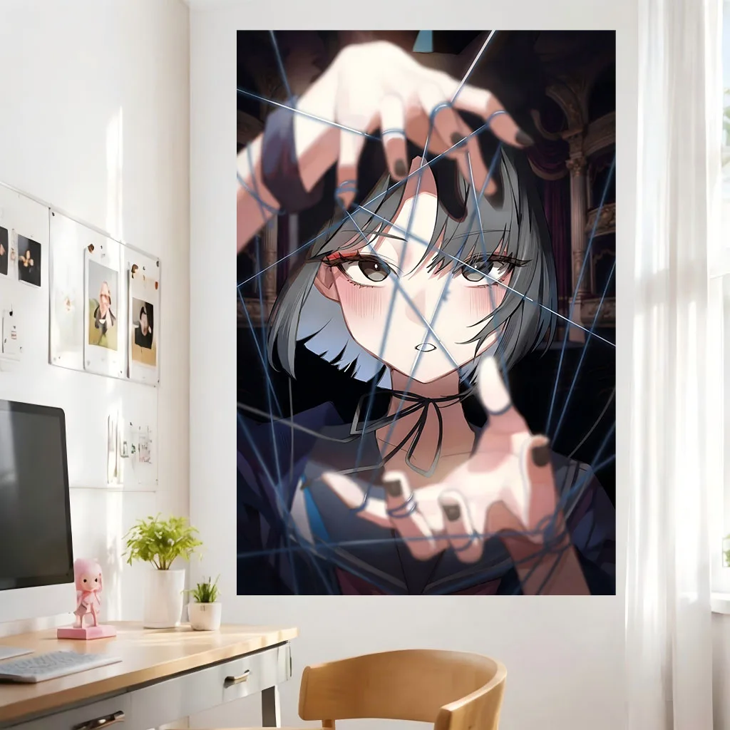 Dark Aesthetic Anime Girl Tapestry Puppet Strings Theater Mysterious Moody Portrait Wall Hanging Dorm Bedroom Wall Decor Blanket