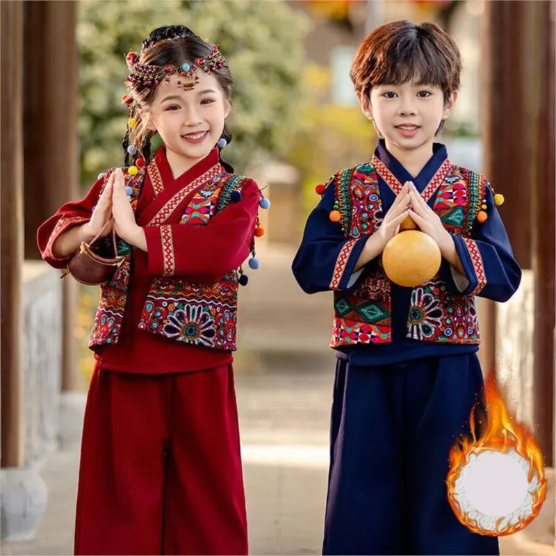 

Children's Ethnic Top Vest Pants 2-piece Set Girls' Autumn/Winter New Long Sleeve Clothing Set Boys Breathable Clothing SetLI692