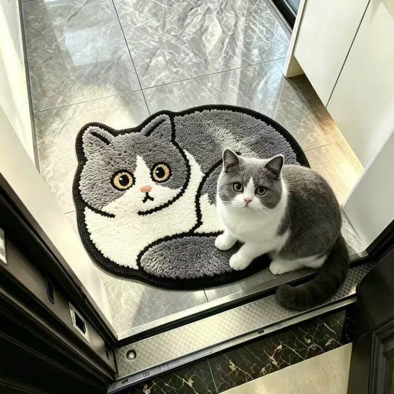 VIKAMA Cartoon Pet Cat Irregular Area Rug Cute Animal Shaped Non Slip Floor Mat For Entryway Bedroom Bathroom Home Decor