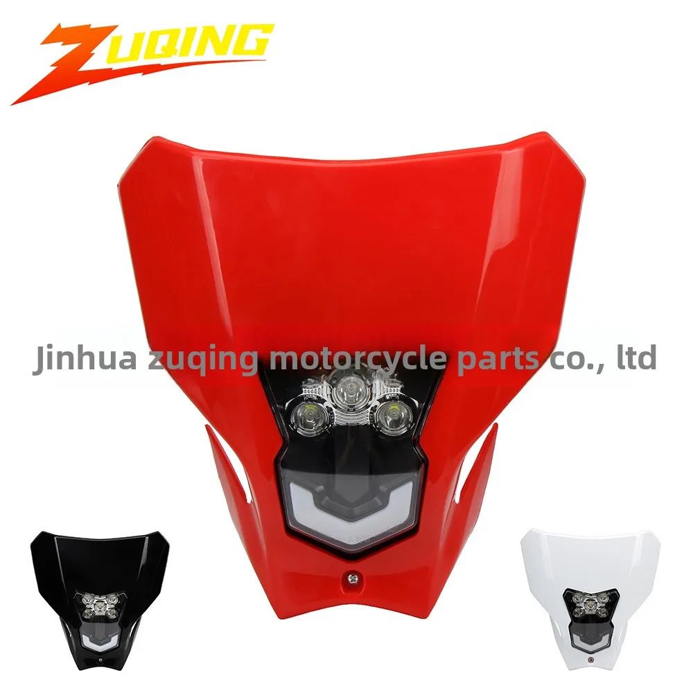 LED Offroad Motorcycle Headlight Assembly 12V 35W 5000LM Front Lamp for 450 Class Enduro and Trail Dirt Bikes, ABS Housing, Red