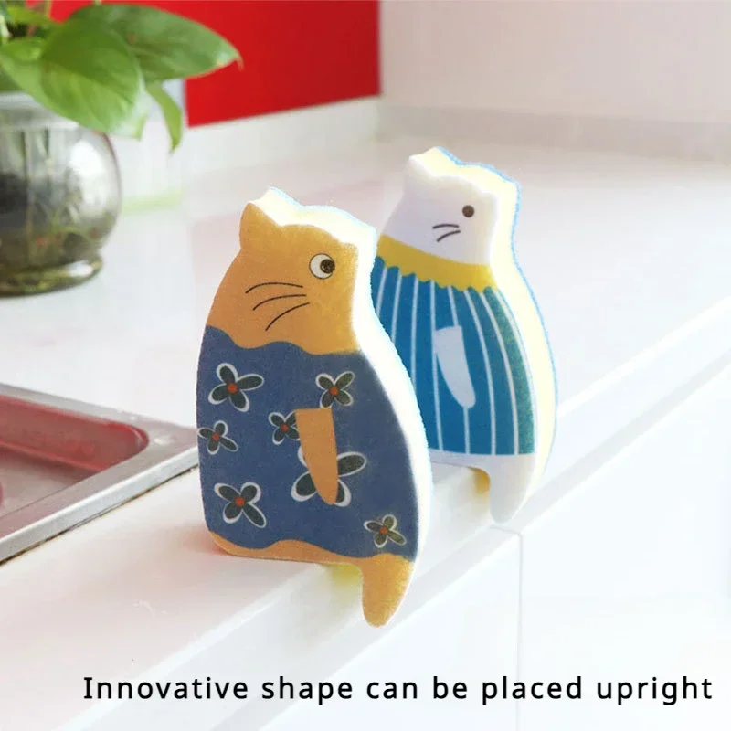 1PCS Creative Household Dishwashing Sponge Dishwashing Brush Cute Cartoon Cat Shaped Dishwashing Sponge Kitchen Accessories