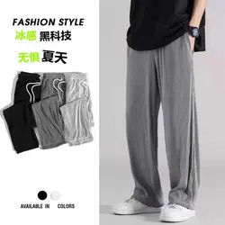 Summer Thin High-end Ice Silk Pants Men's Straight Drape Casual Ice Silk Trousers Men's Sports Air-conditioned Pants