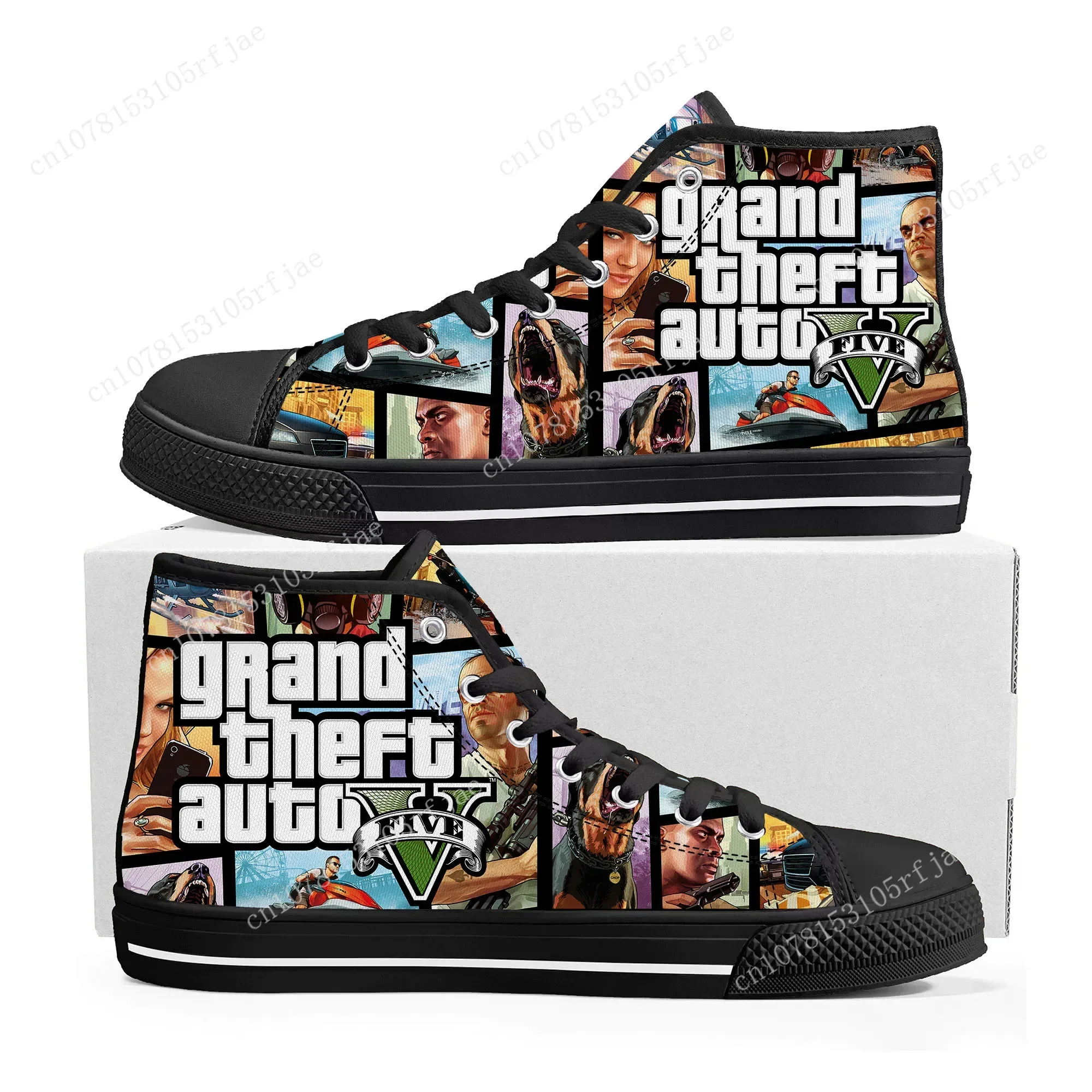 

Grand Theft Auto V 5 High Top Sneakers Mens Womens Teenager GTA Five High Quality Canvas Sneaker Game Custom Built Couple Shoes