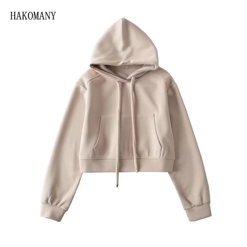 

Women Full Sleeve Cropped Short Casual Jumper Short Sweats 6 colors Harajuku Drawstring Rope Hooded Pullovers Sweatshirt