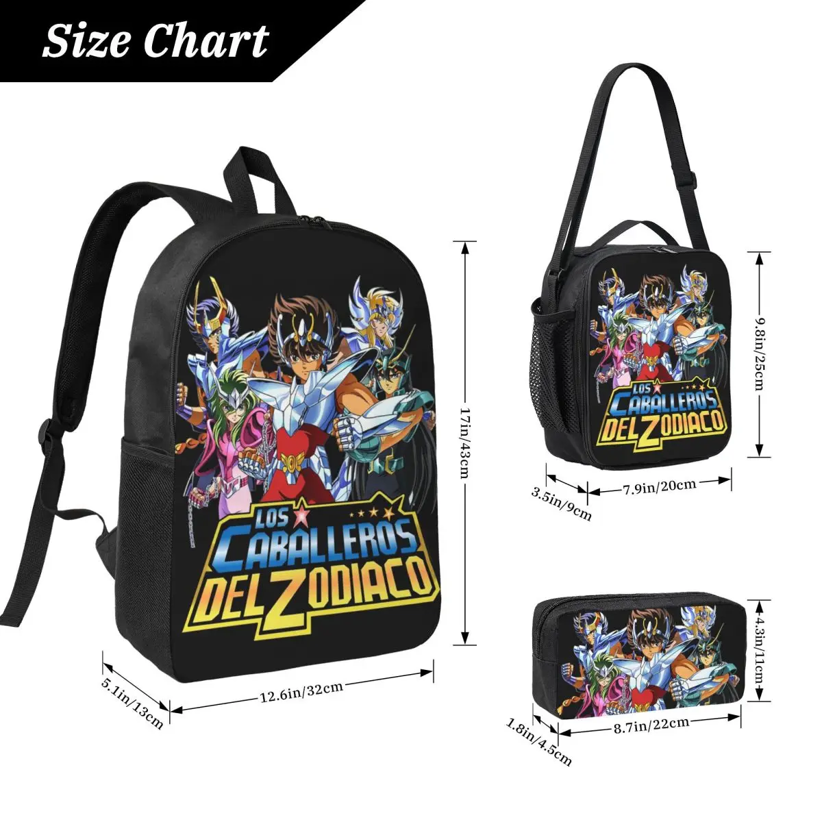 Cavalieri dello zodiaco Saint Seiya Zaino Studente Ragazzo Ragazza BookBag Borsa da scuola Borse a tracolla Borsa da pranzo isolata 3ps Astuccio