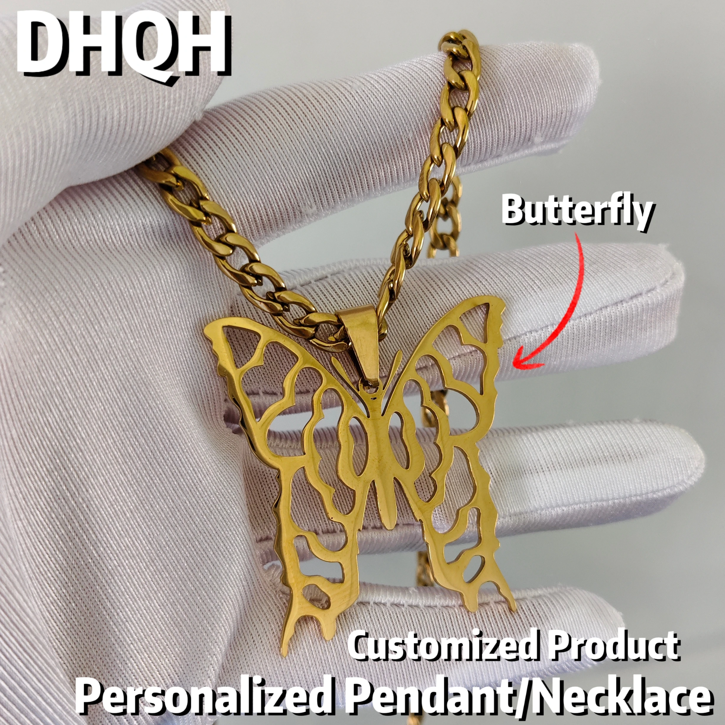 

DHQH Personalized Pattern Butterfly Necklace Customized Animal Pattern Nameplate Pendant Christmas/Valentine's Day Lovely Gift