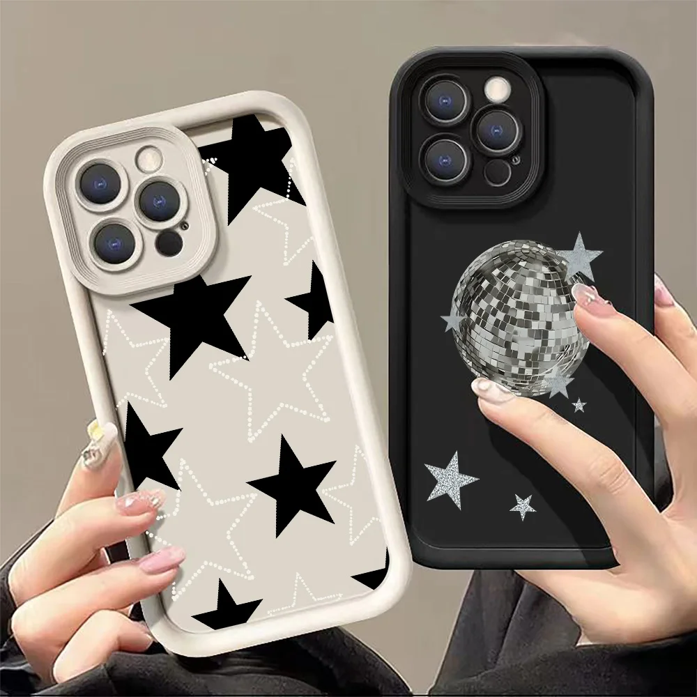 Phone Case For Realme 13 12 11 10 Pro Plus 9 8 C67 C63 C61 C55 C51S GT6 6T Neo 6 SE Black White Star Pattern Soft Silicone Cover