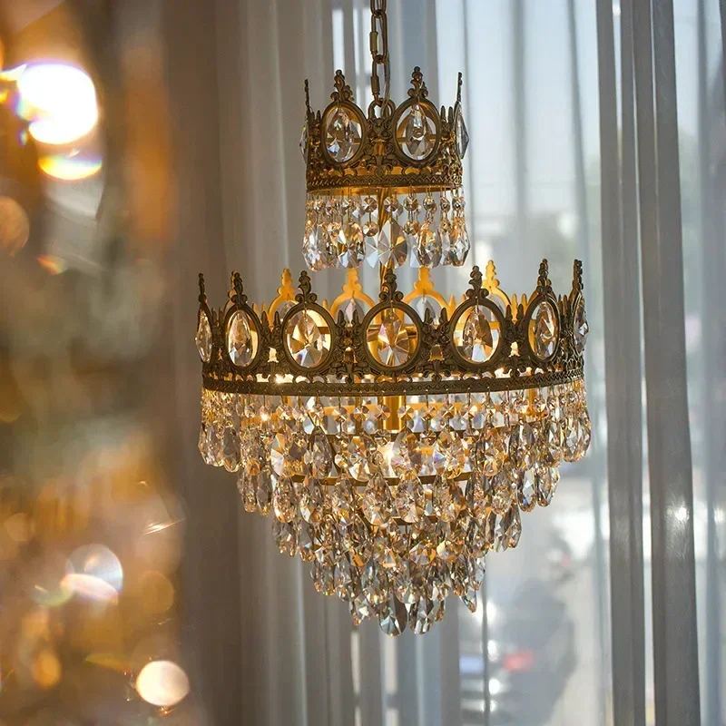 

BModern Luxury Chandelier LED Crystal Vintage French Pendant for Living Bedroom Hallway Golden Crown Lamp Indoor Lighting Lustre