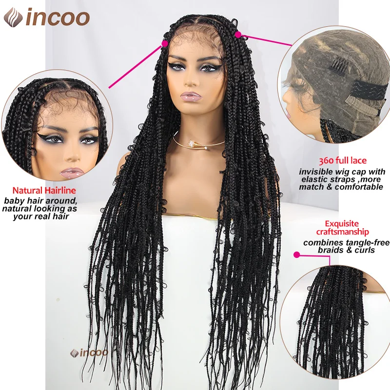 Butterfly Locs Full Lace Front Synthetic Wigs 36 Inch boho Box Knotless Braid Wigs Braided Lace Front Wig Crochet Hair For Women