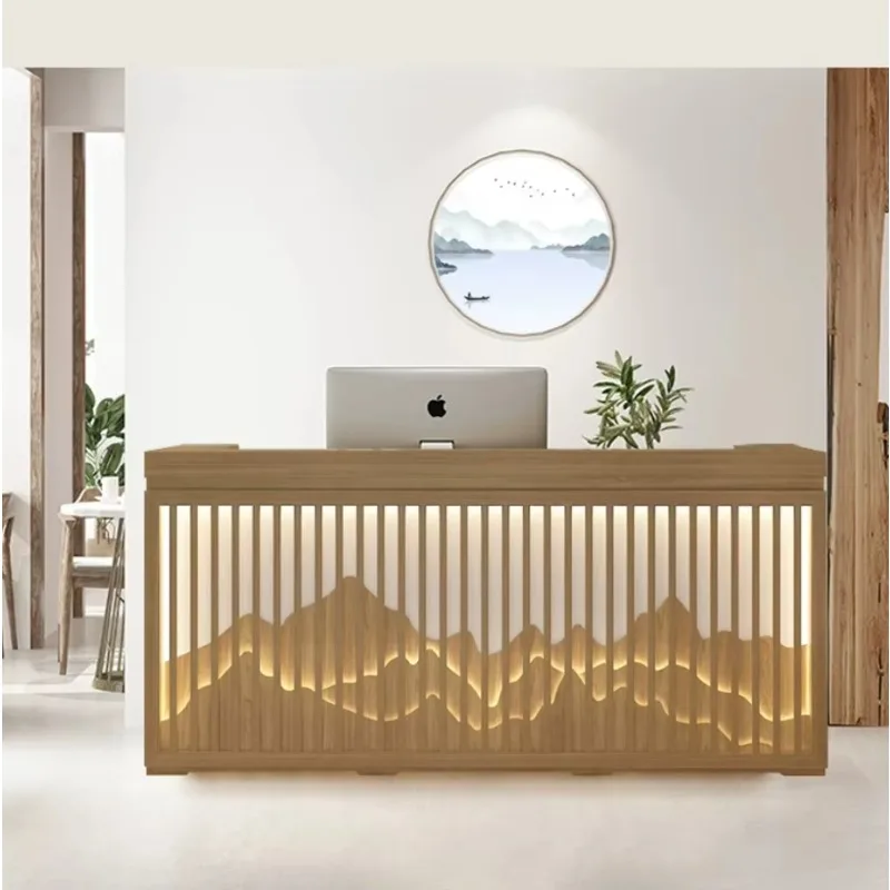 Club Cashier Beauty Salon Office Restaurant Bar Front Desk Solid Wood Front Desk Light Emitting Diode