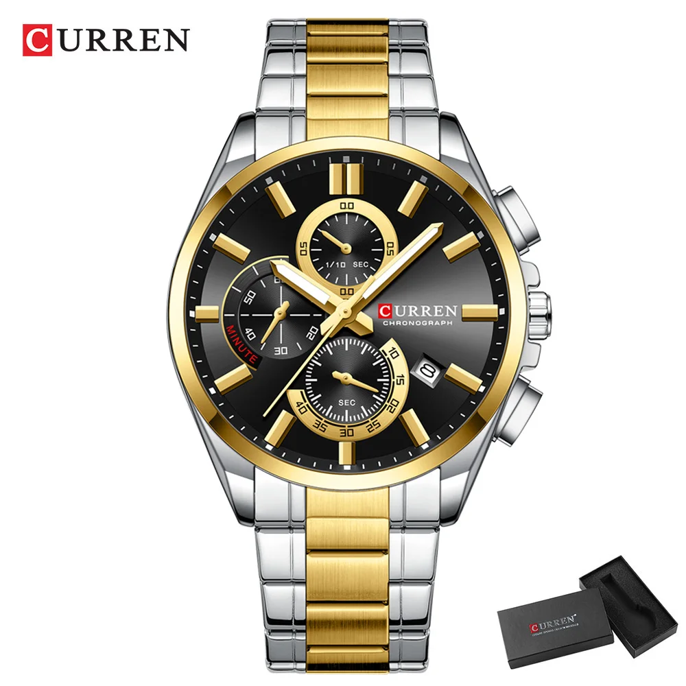 CURREN NEUE Quarzuhren für Herren, lässiger Stil, Multifunktions-Edelstahlband-Armbanduhr mit automatischem Datum, wasserdicht 8475 3
