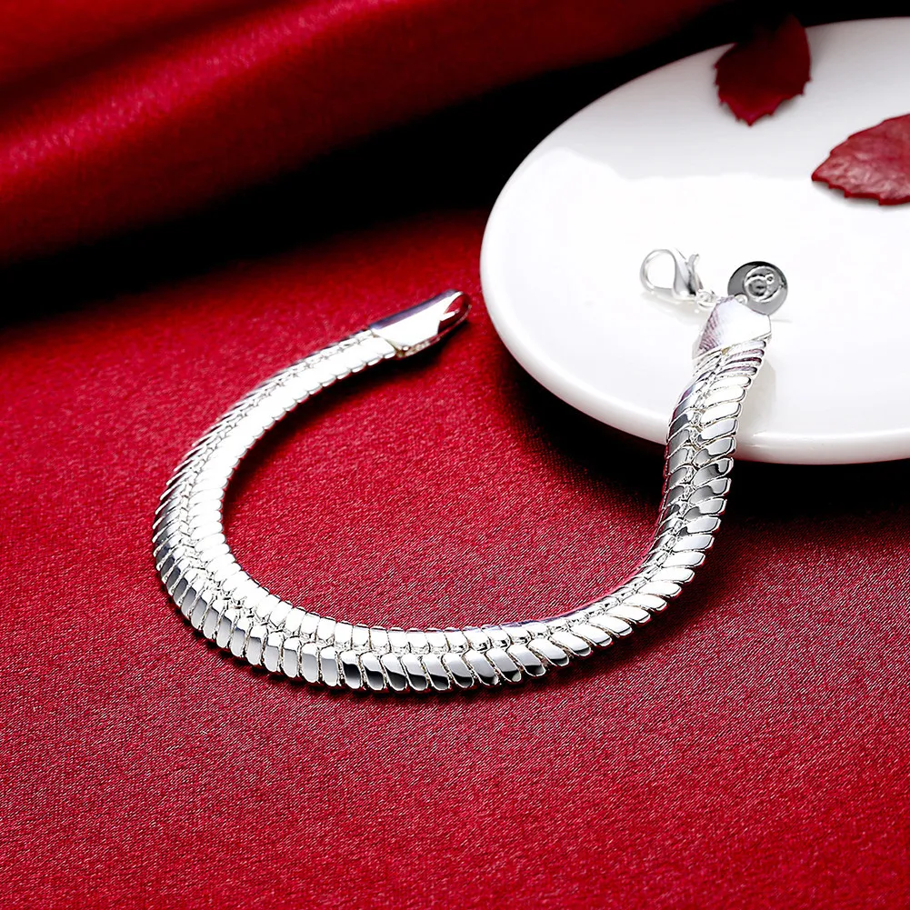 

Luxury 925 Sterling Silver 10MM 8 Inches Snake Chain Bracelet For Women Men Fashion Wedding Party Jewelry Gift Wholesale