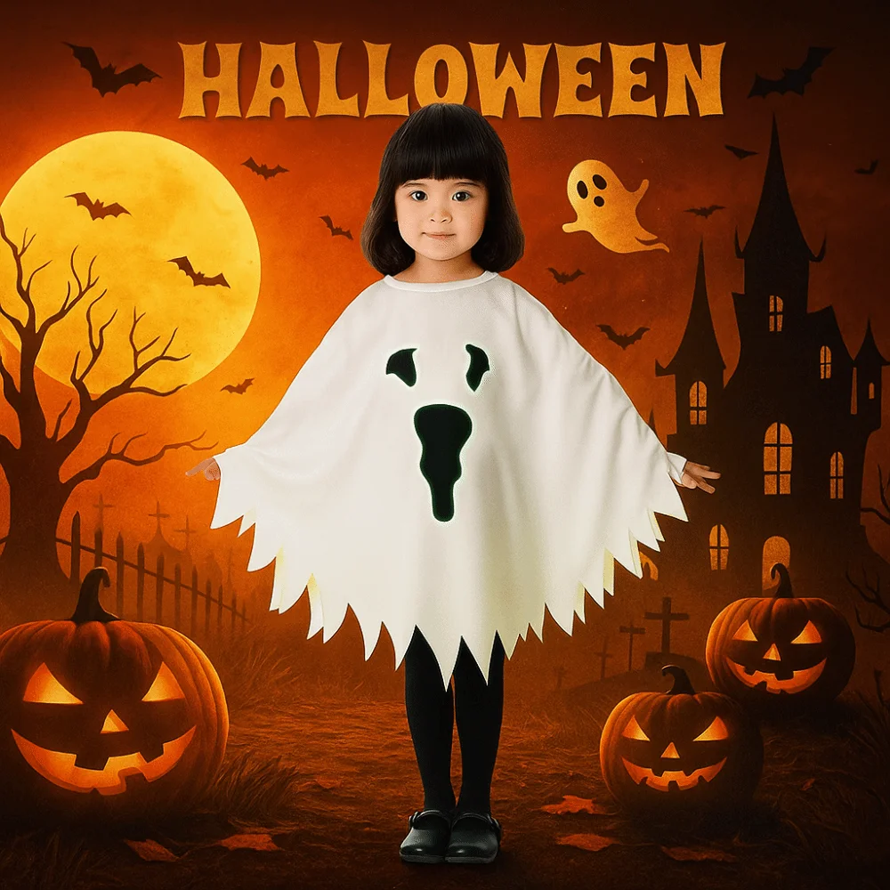 Świecący płaszcz ducha, rekwizyt na imprezę, luźny kostium na Halloween dla dzieci, zabawna interakcja, biały, świecący szal ducha dla dzieci.