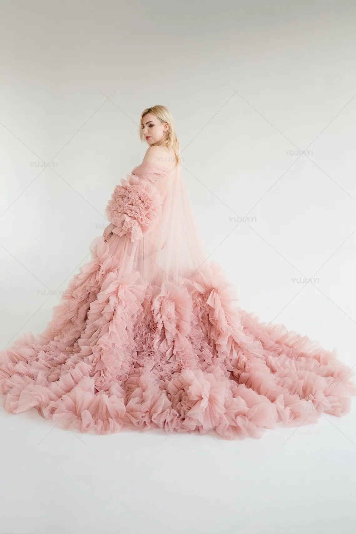 Luxury Maternity Tulle Robe for Photoshoot Extra Ruffles Pregnant Dress Customise Sweep Train Pregnancy Baby Shower Gowns