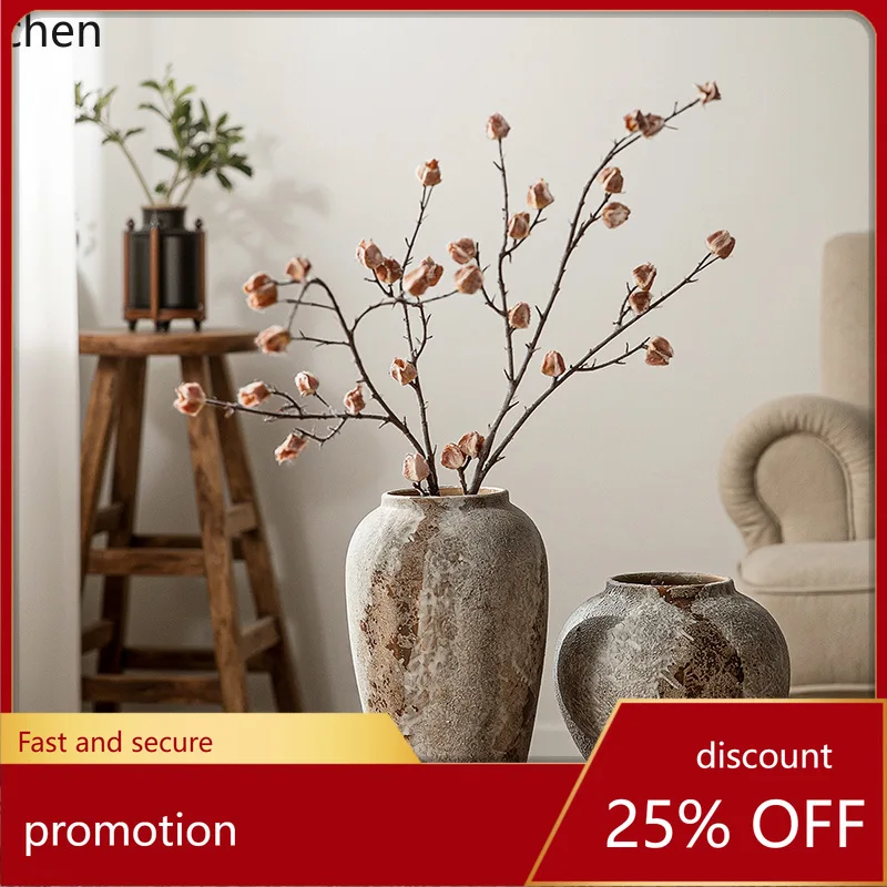 YFY Wabi-Sabi-Stil Vintage-Keramikvase Dekoration für Wohnzimmer, Teeraum Tischdekoration Keramikgefäß
