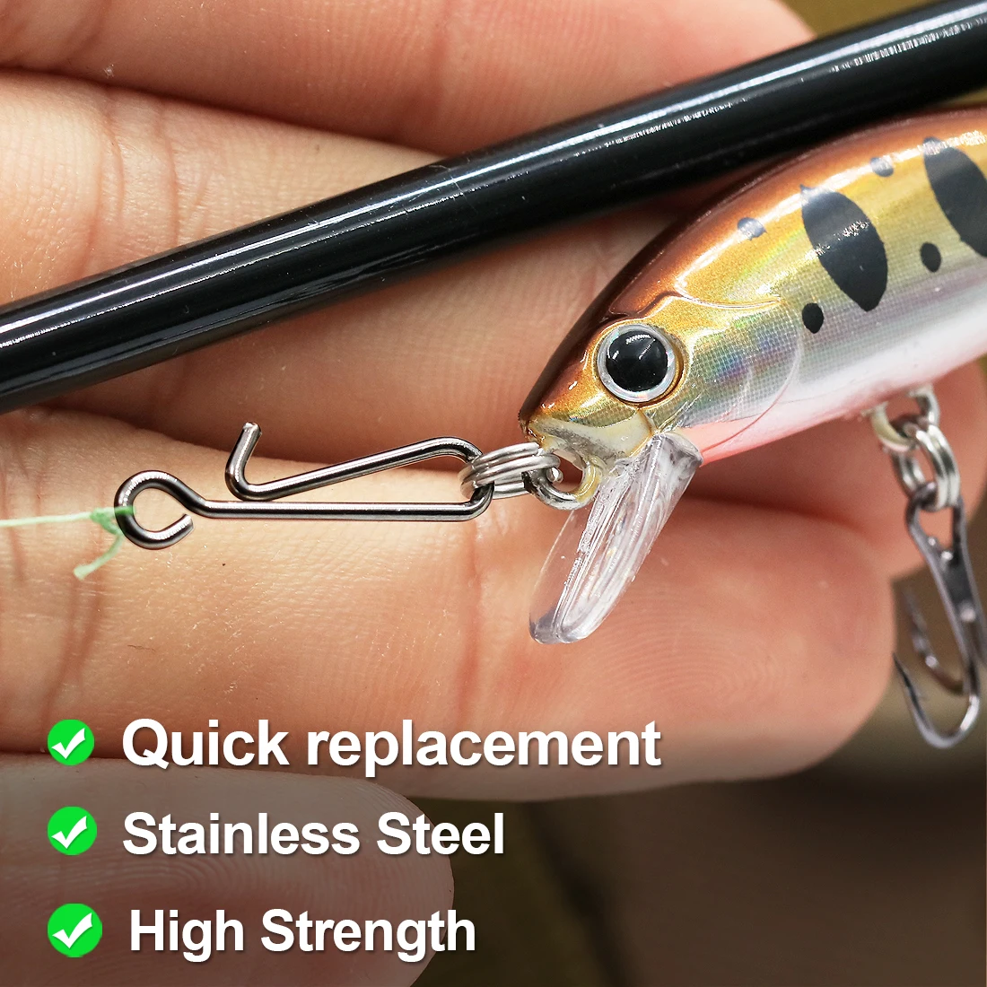 FishTrip 100Pcs Fishing Snap 8.8Lb~72Lb Clip Connector Black Stainless Steel for Saltwater and Freshwater