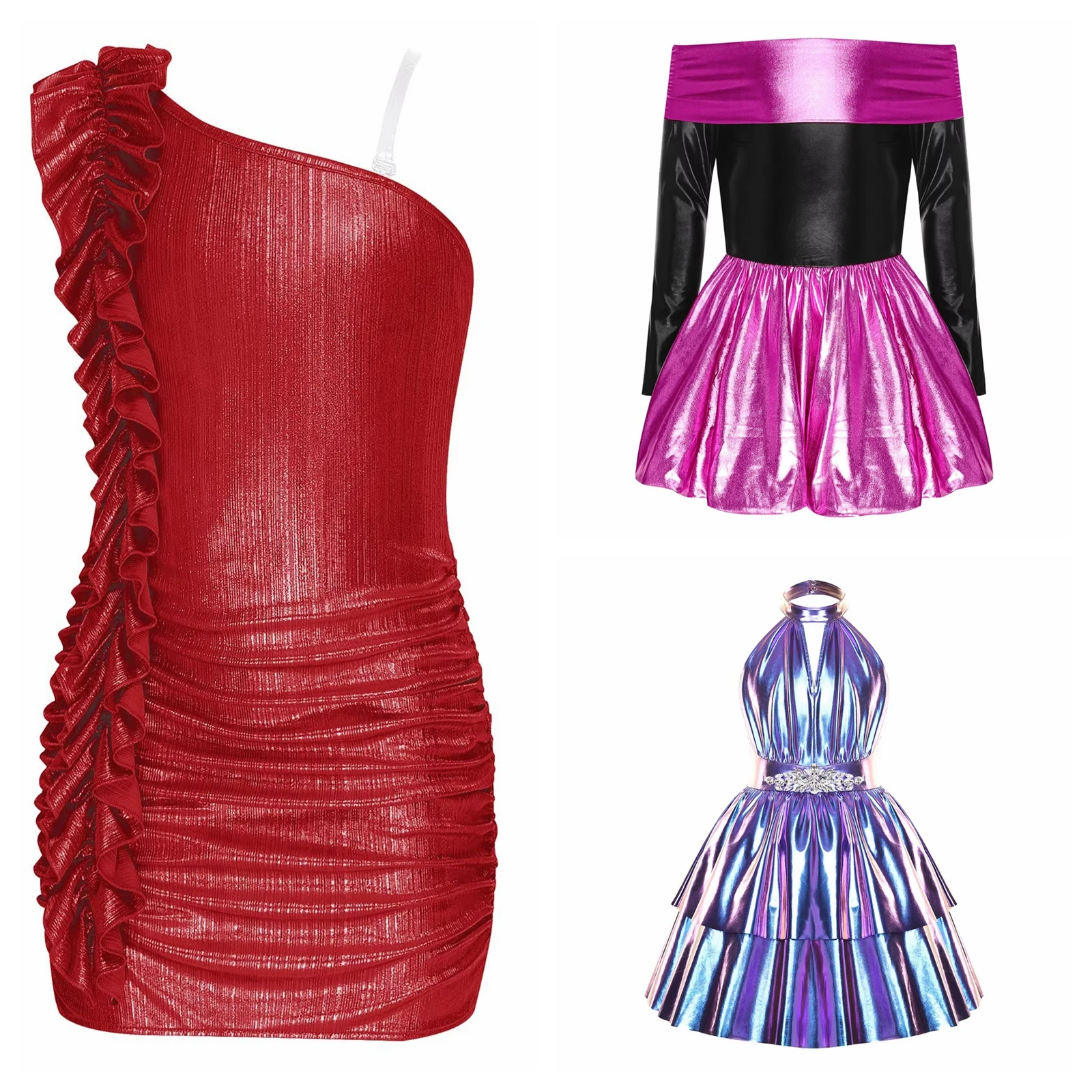 

Girls Disco Music Festival Birthday Party Gown Metallic SparklyJazz Dance Costumes Bodycon Dress Stage Performance Streetwear