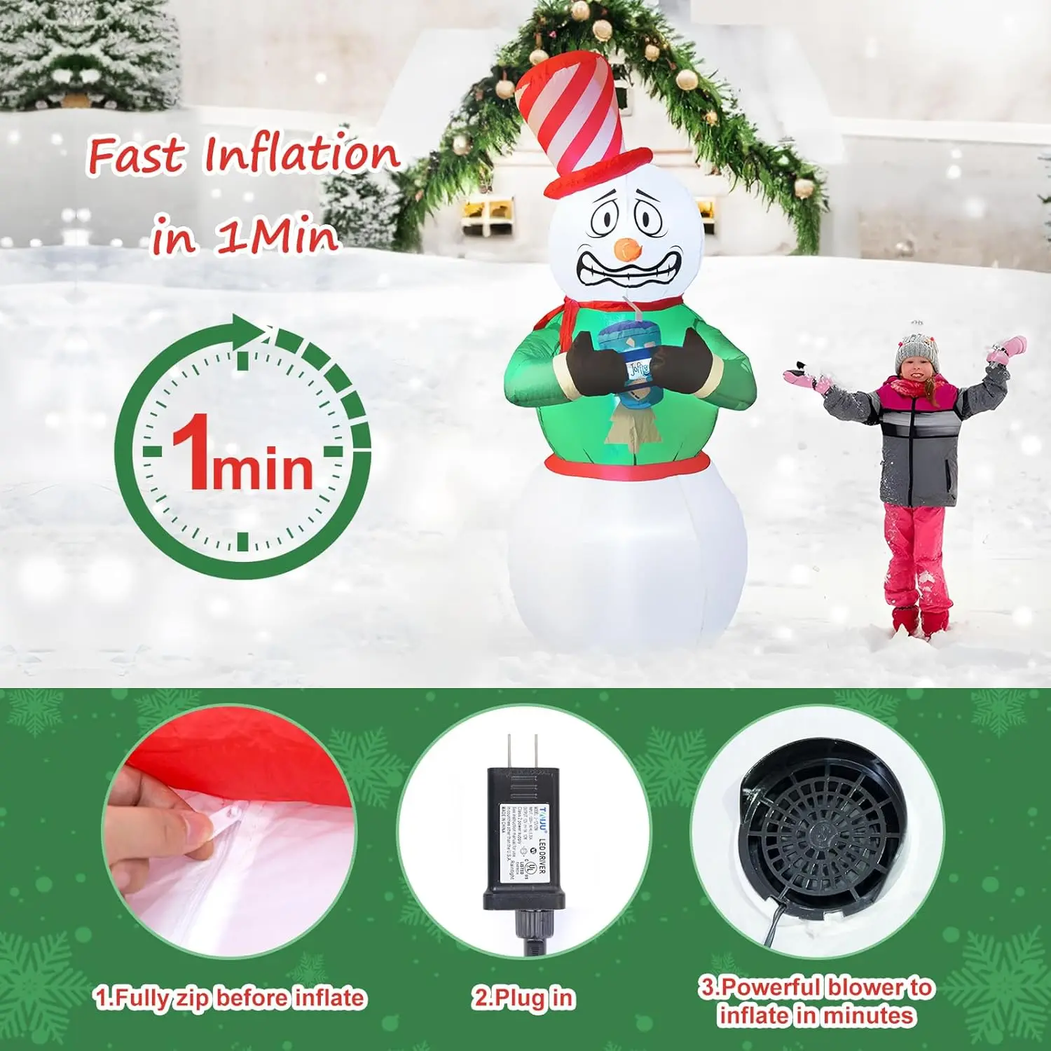 Decorações ao ar livre inflatables do Natal, luzes conduzidas incorporados infláveis, jarda do sopro do Natal, boneco de neve, 6FT