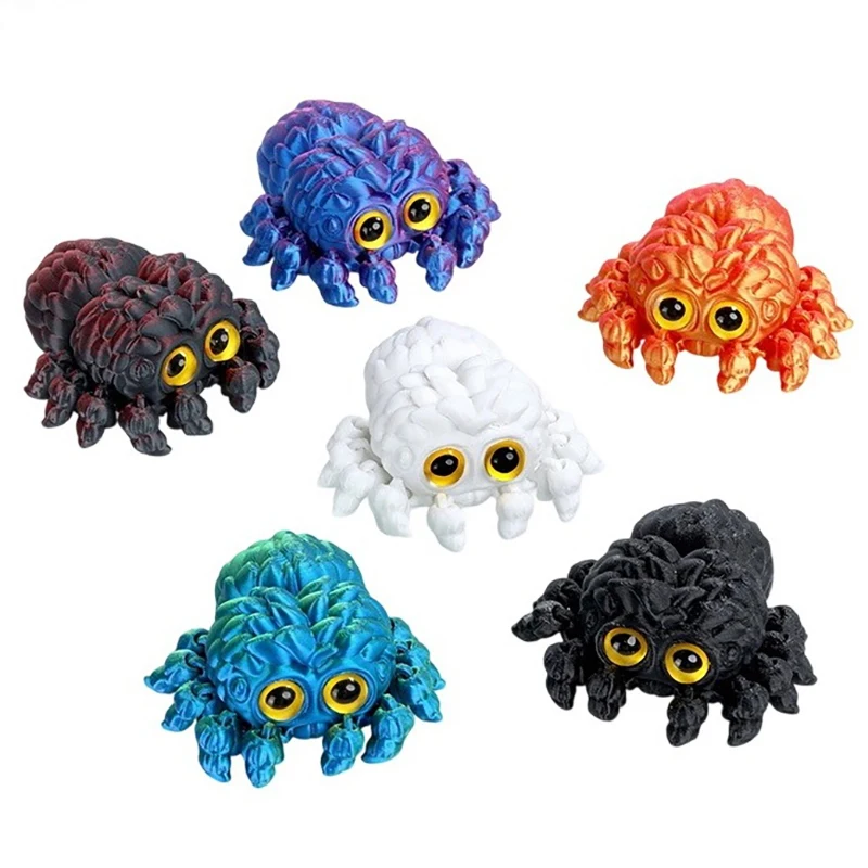 3D Printed Spider Animals Toy Realistic Colorful Spider Figurine Desk Articulated Fidget Toy for Halloween &Christmas Home Decor