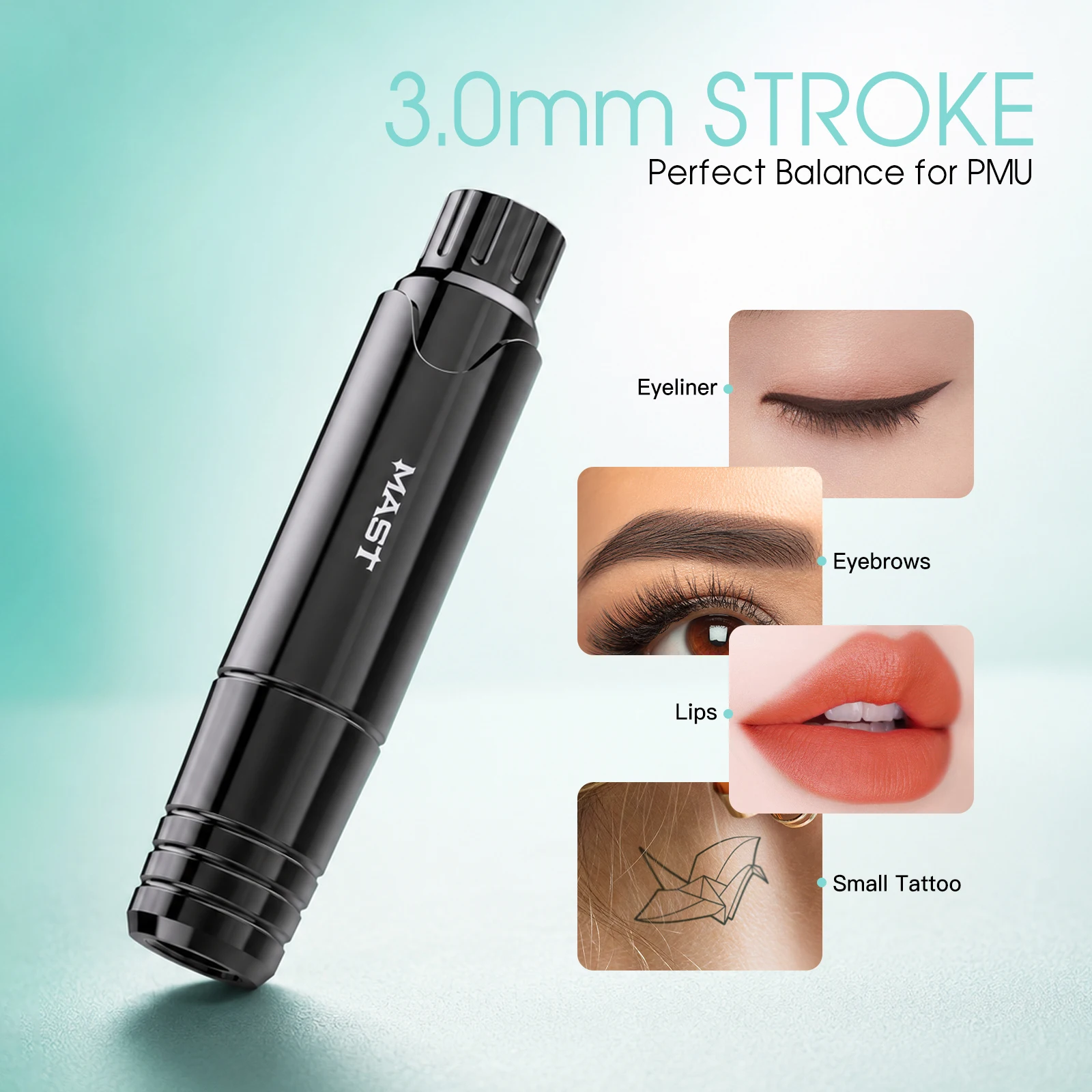 MAST P10 PMU Rotary Tattoo Pen 3,0 mm Hub 117 g Leichtgewichtiger, kundenspezifischer kernloser Motor mit oberer Drehknopf-Nadelverstellung für Microblading