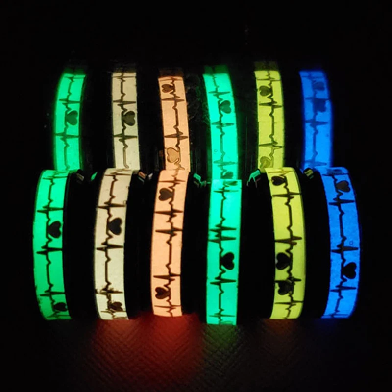 

Fashion Couple Rings Multicolor Heartbeat Luminous Stainless Steel ECG Glowing Rings For Women Men Engagement Wedding Jewelry