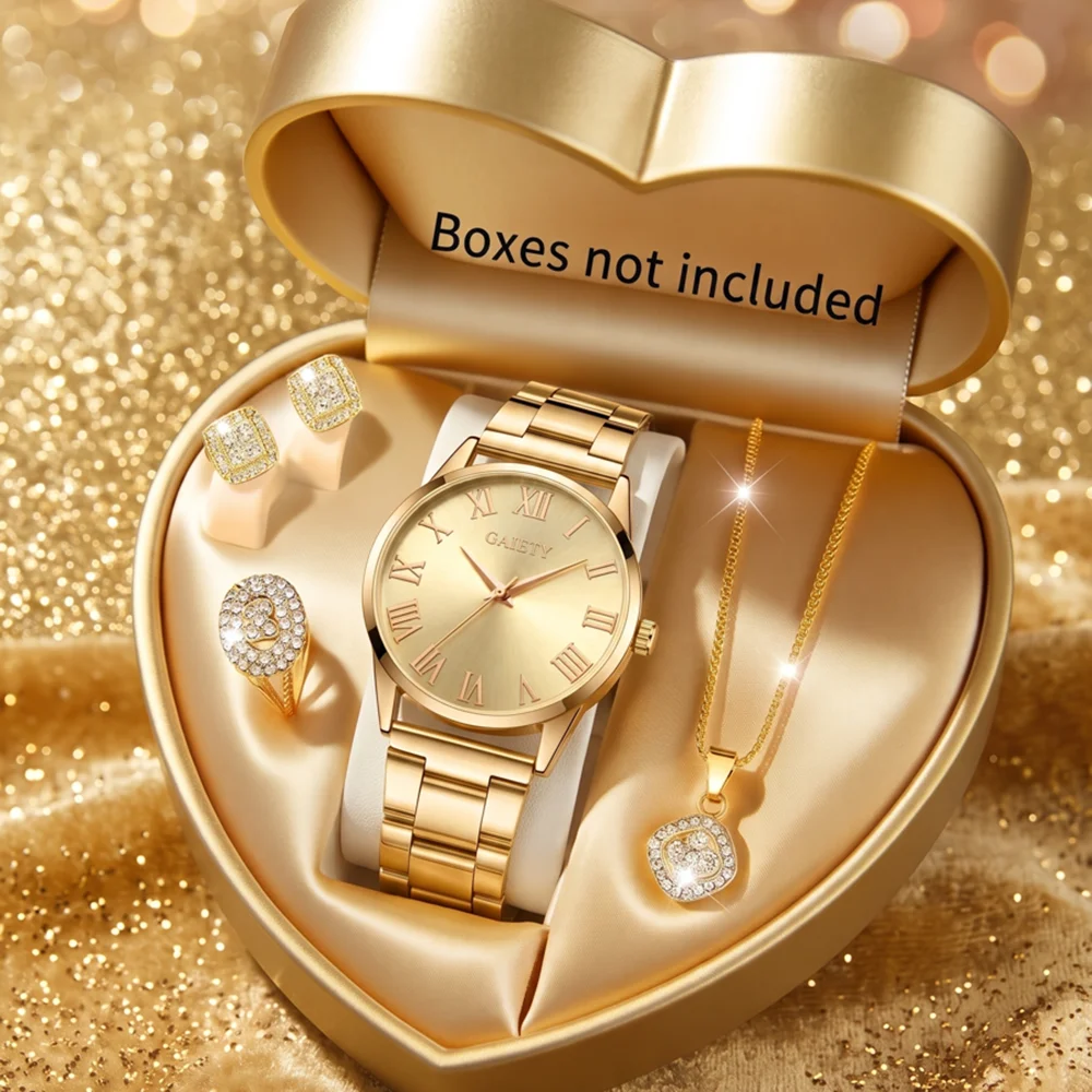 5Pcs/Set Unisex Jewelry Watches Women's Wristwatch Accessories Gold Fashion Business Elegant Classic Exquisite Retro Light Luxury Rhinestone Luxury Watch Set Y2K Party Gathering Daily Wear Birthday Holiday Gift Travel Vacation Music Festival Perfect Gift Present