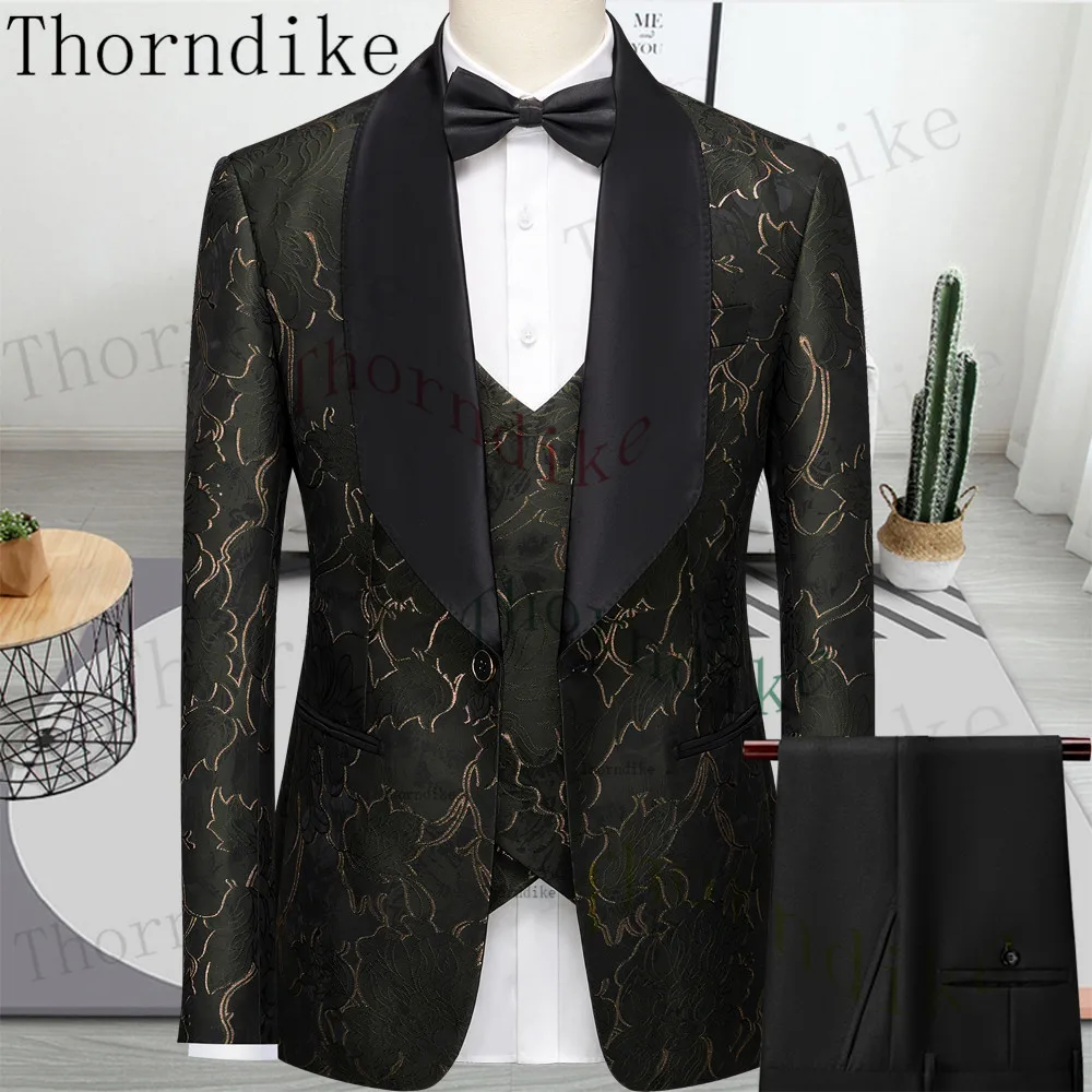 Thorndike Army Green Wedding  Tuxedo Formal Men Suits Slim Fit Fashion Business Male Blazer 3 Pieces Jacket Vest Pants Set Terno