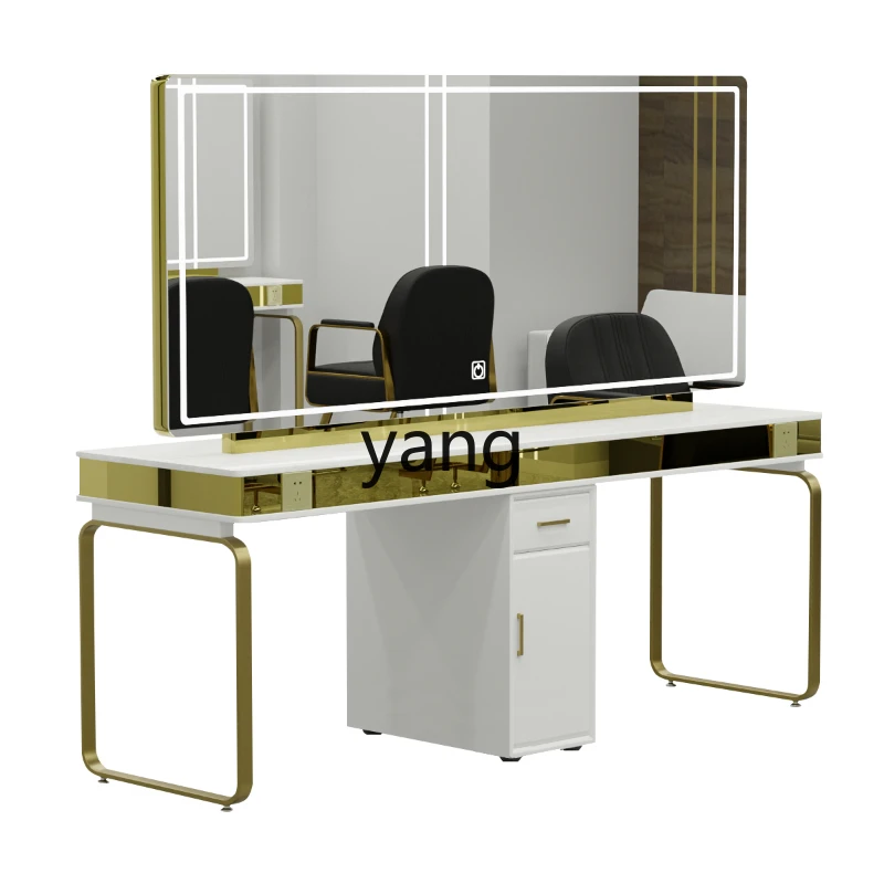 LH   hair salon store special marble countertop mirror cabinet integrated double-sided hairdresser hair cutting mirror table