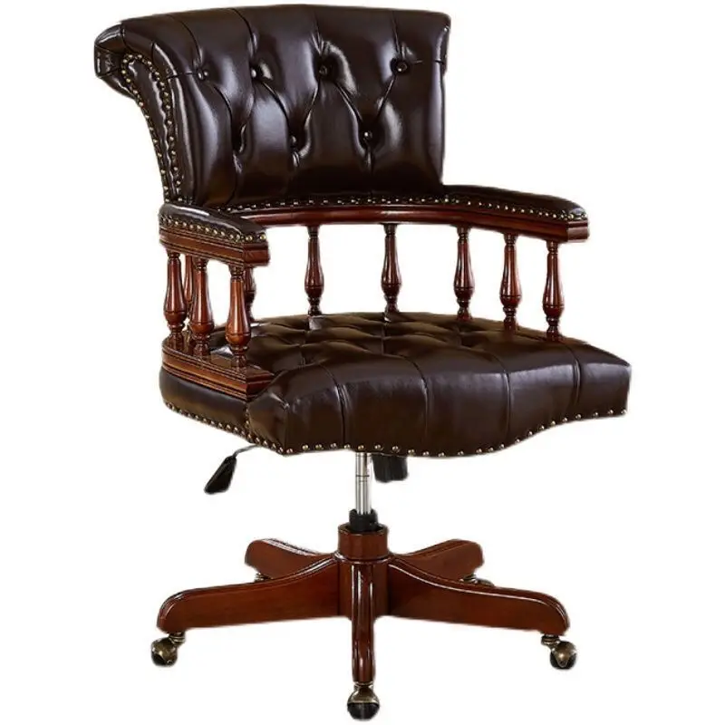 

High-end American-style European-style solid wood office chair - leather pattern rotatable book chair, comfortable book smell