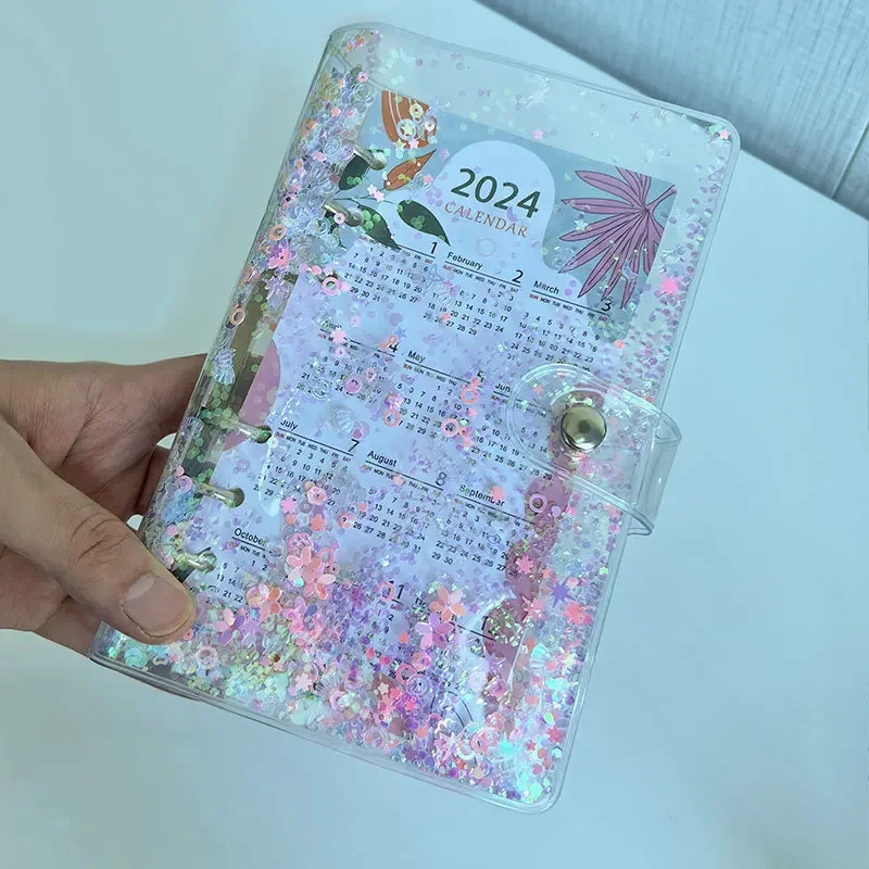 2025 A6 Glitter Bead Shell Transparent Notebook Planner Organizer Binder Books Journal Spiral Personal Clear Shell