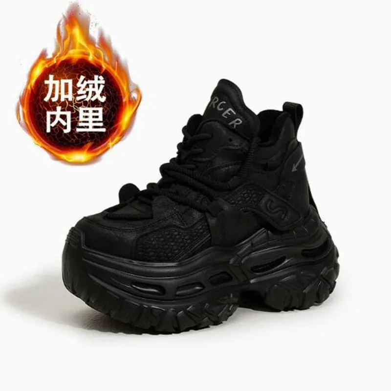 2026 Women's Autumn Winter Thickened Sole Fleece Lined Casual Sporty Dad Shoes Trendy Flat Footwear Comfortable Slip-On Sneakers