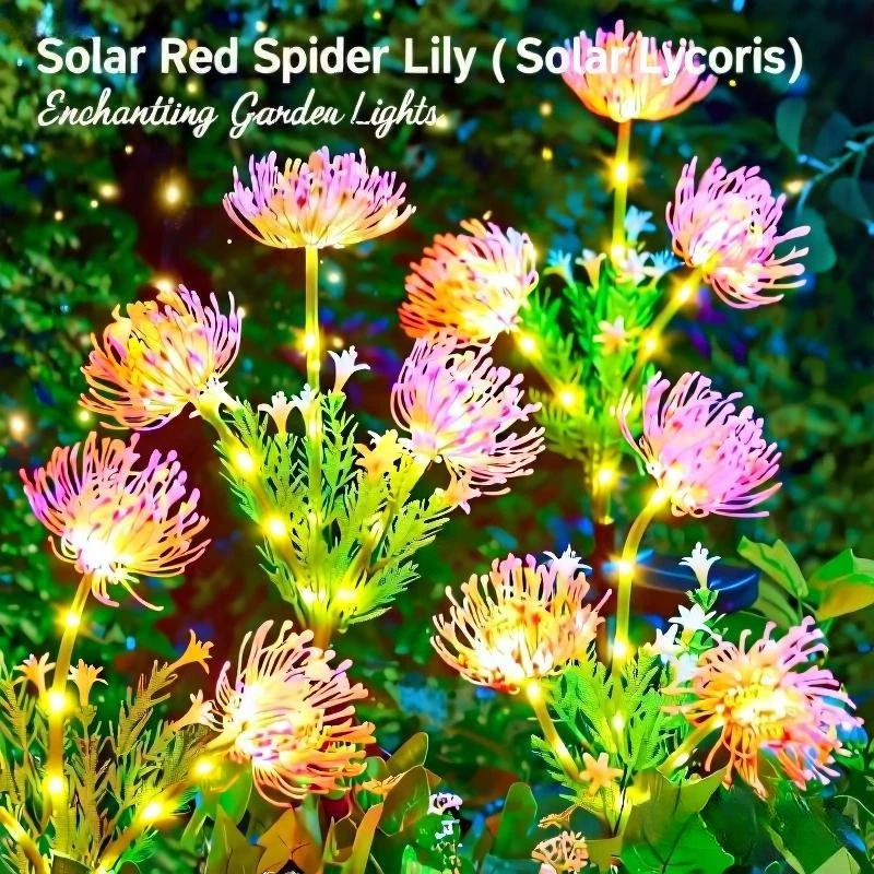 

Red Magic Lily Solar Lights - 3 Head LED Glowing Flowers with Stems, Waterproof Outdoor Decor for Garden Yard Seashore